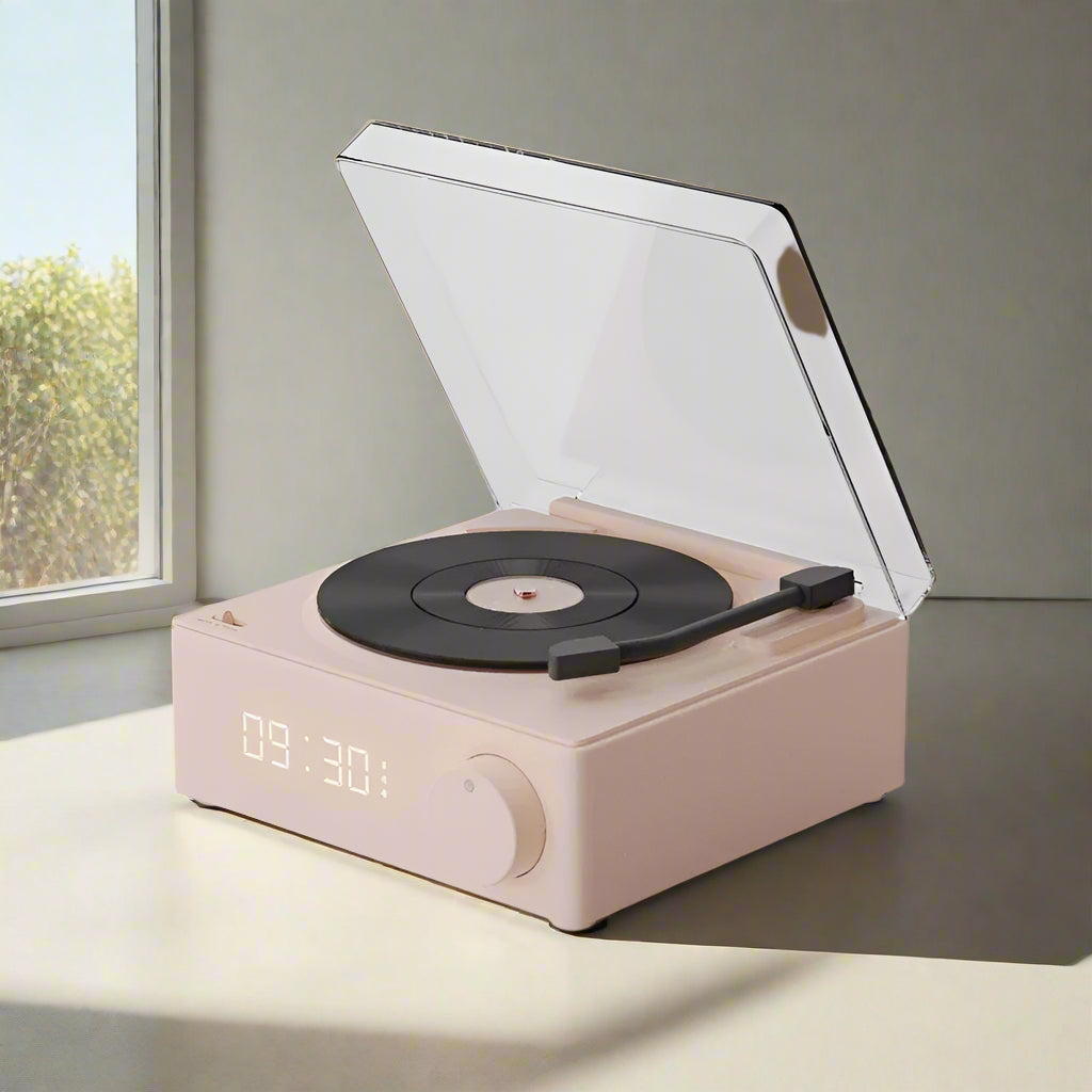 Retro Bluetooth Speaker – Vinyl-Inspired Portable Stereo with Alarm Clock & Rich Sound