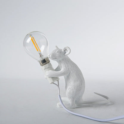 Royaleva Say Cheese Mouse Table Lamp - Artistic Resin LED Light Decor - White Standing