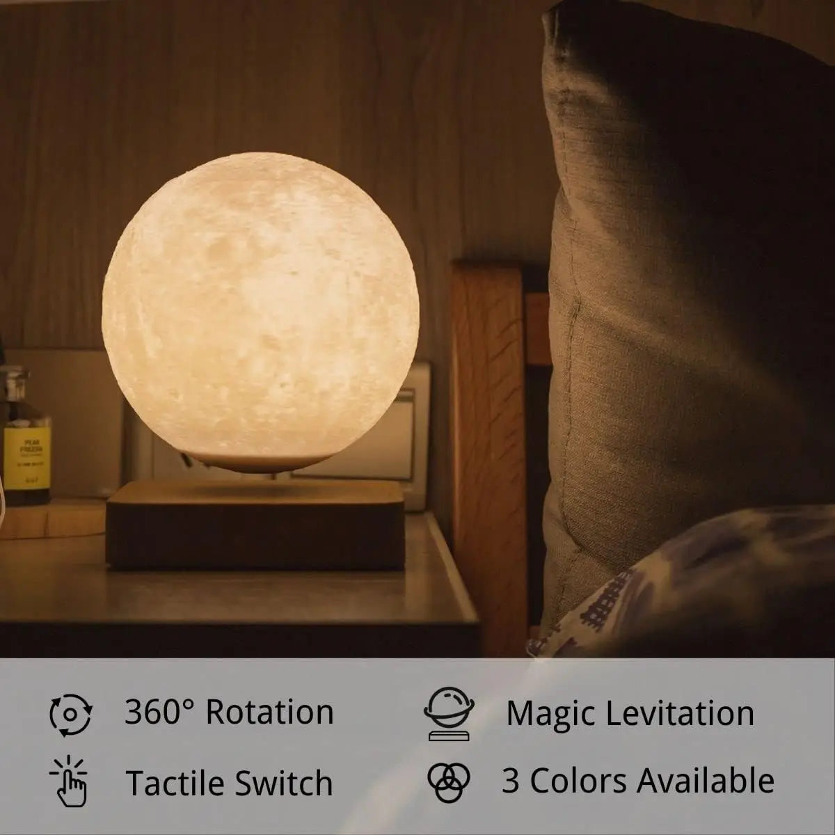 Levitating Moon Lamp – 3-Color Floating LED Light for Home & Office Décor