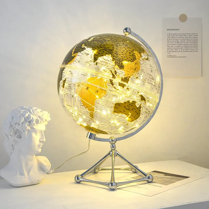 Royaleva LED Rotating World Globe Lamp – Illuminated Earth Decoration - Gold / USB Powered