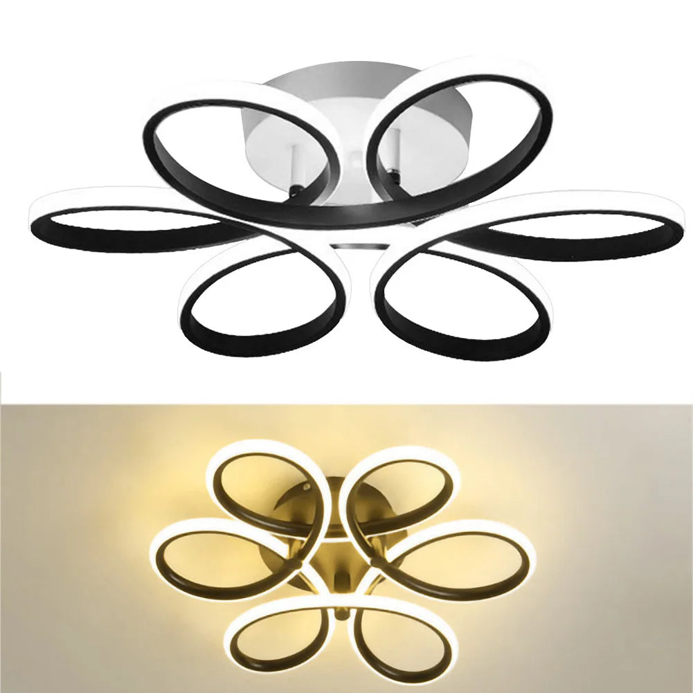 Modern LED Flower Chandelier - Elegant Ceiling Lamp with Three Color Options - Black Warm Light