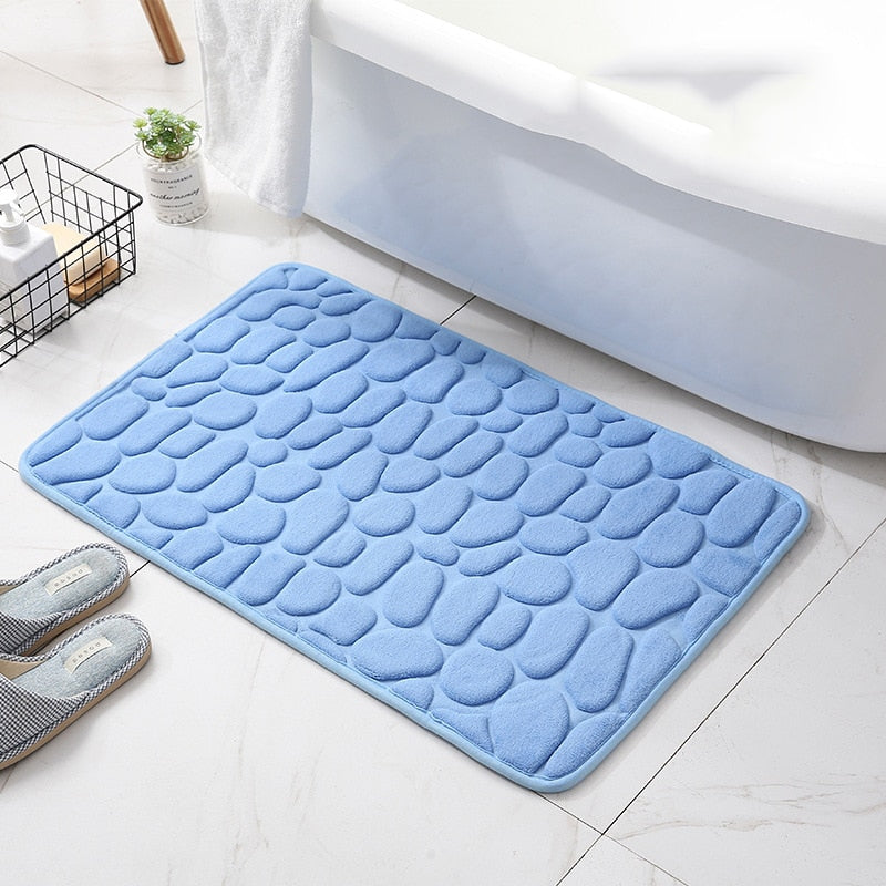 Royaleva Embossed Non-Slip Bathmat - Memory Foam Cobblestone Design for Ultimate Comfort - Sky Blue / 16" x 24"