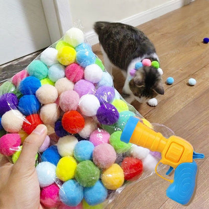 Pawellure Interactive Cat Ball Launcher Toy Gun with 30 Plush Balls for Engaging Play