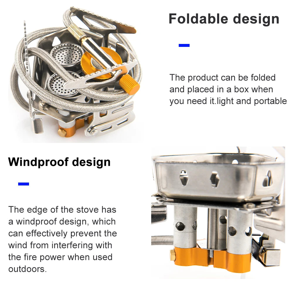 Royaleva Camping Gas Stove - High-Power Portable Outdoor Cooking Equipment - With adapator