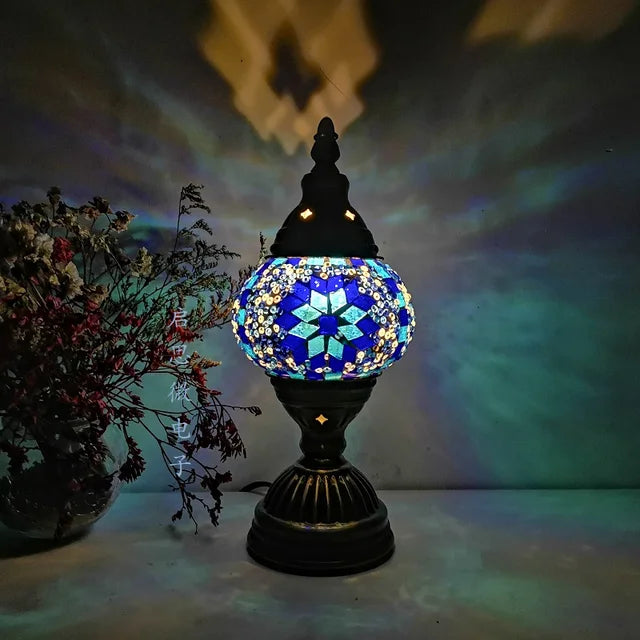 Turkish Mosaic Table Lamp - Handcrafted Art Deco Bedside Light - Warm