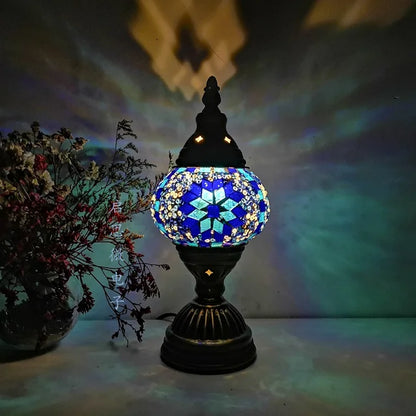 Turkish Mosaic Table Lamp - Handcrafted Art Deco Bedside Light - Warm