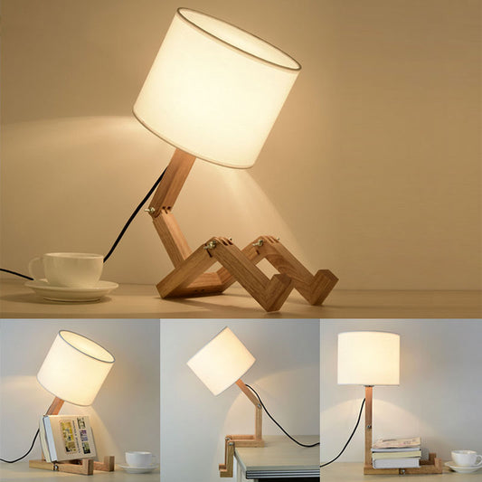 RoyaleGlow Robot Shape Wooden Table Lamp - Whimsical Design & LED Light