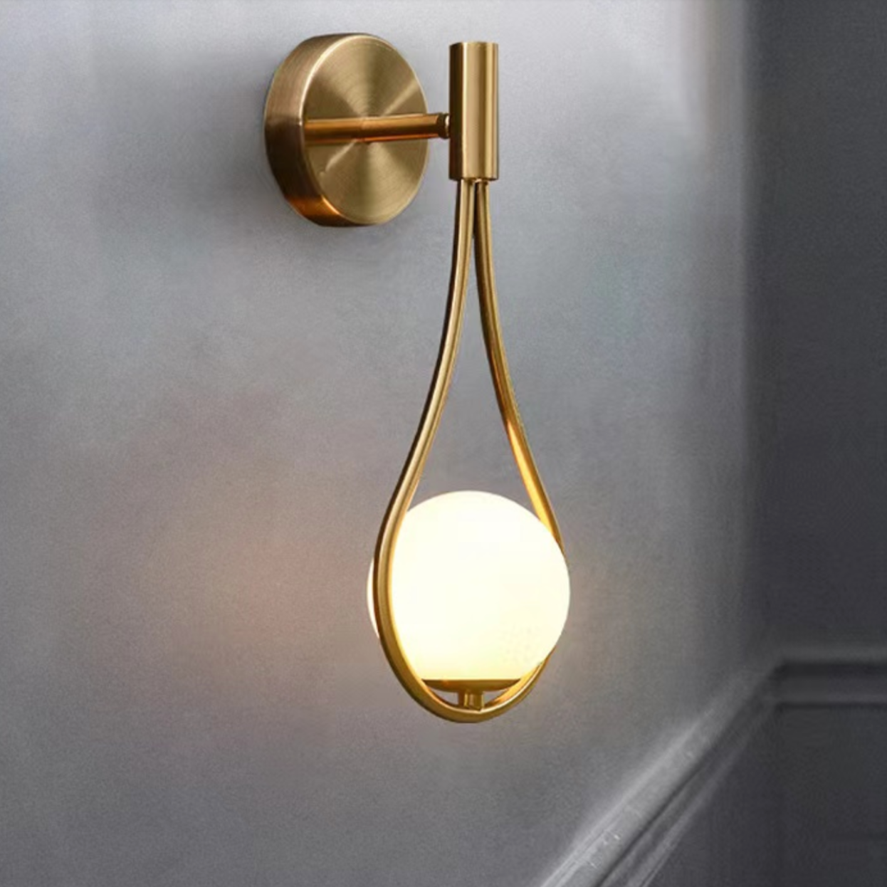 RoyaleGlow Elegant Metal Framed Glass Ball Wall Sconce - Modern Home Lighting - Gold / Without bulb