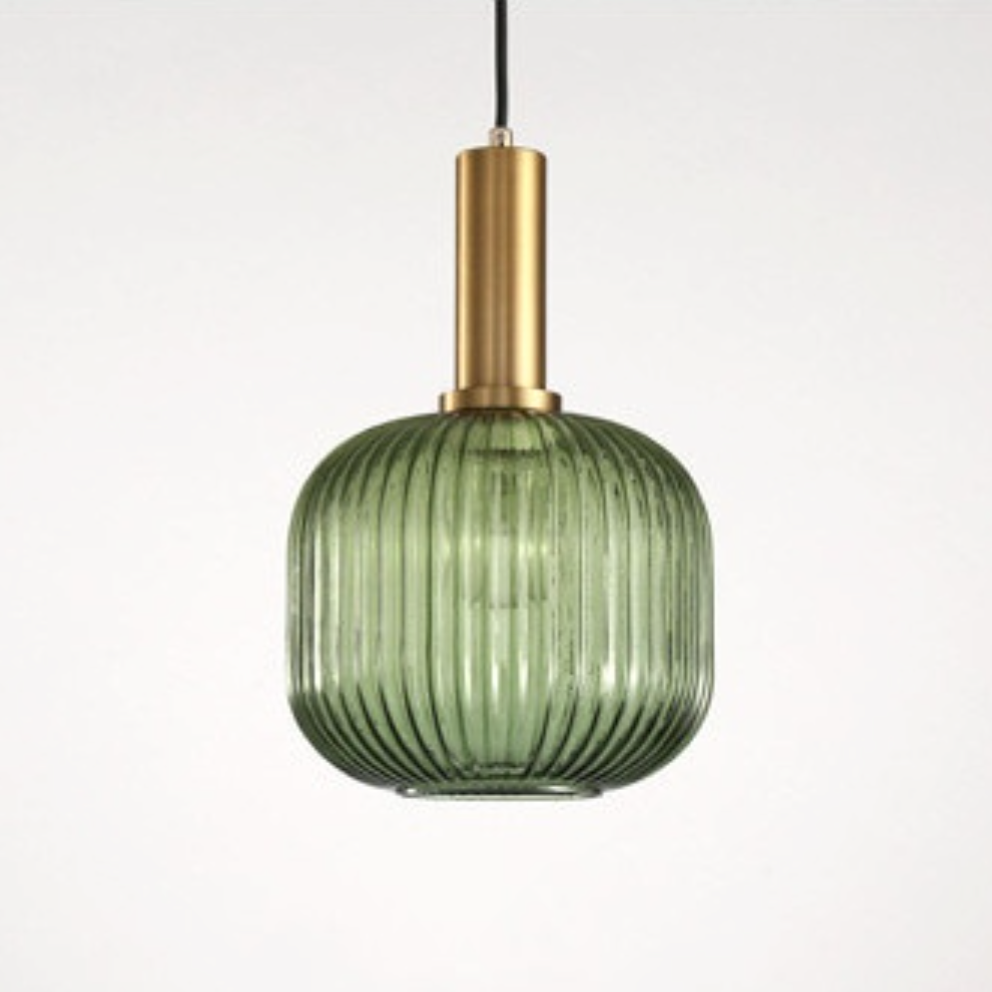 RoyaleGlow Textured Glass Pendant Light – Elegant Adjustable Lighting Fixture - Green / Square