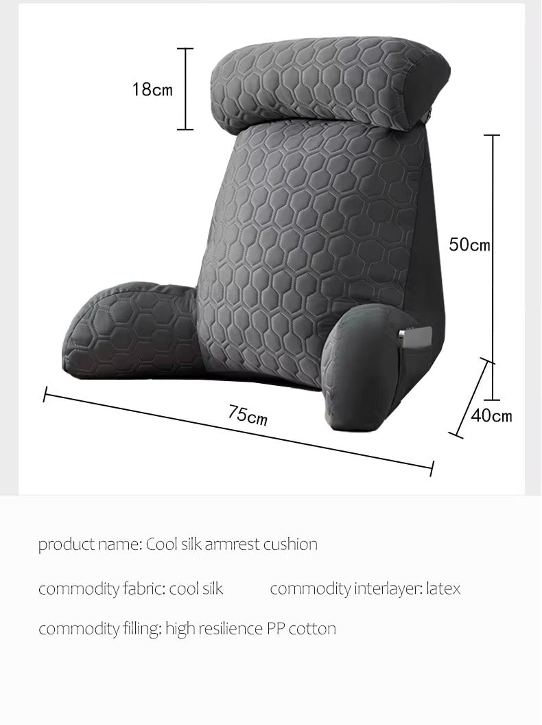 Royaleva Backrest Pillow with Arms - Adjustable Headrest & Washable Cover - Gray