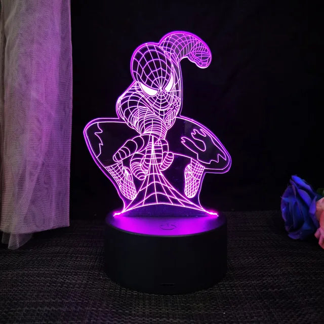 Spiderman 3D LED Night Light – Multicolor Acrylic Hero Lamp for Kids' Rooms & Gaming Setups, USB/Battery-Powered.