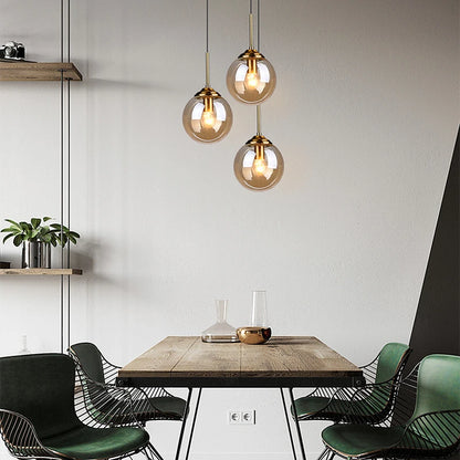 Luxury Metal Chandelier - Modern Nordic Glass Pendant Lamp - Amber / Warm White