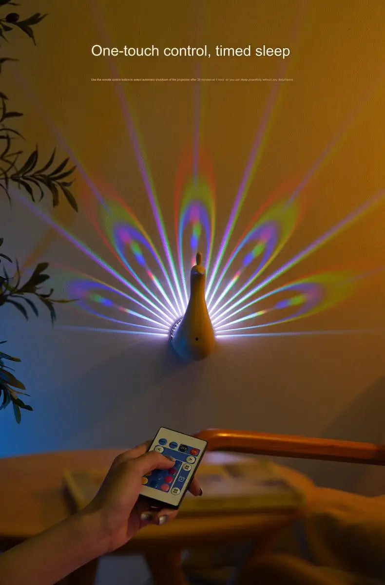 Royelux Peacock Projection Night Lamp - 12-Color Dimmable Remote-Control Atmosphere Light