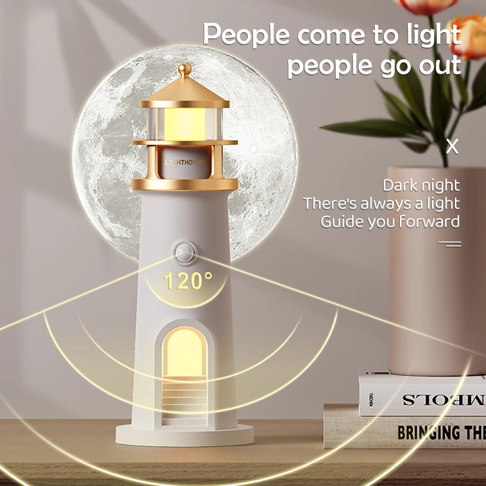 Lighthouse Projection Night Light – Bluetooth Music & Moonlight Ambient Lamp