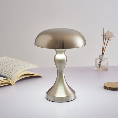 Elegant vintage mushroom lamp in brass, wireless and rechargeable for modern home decor.