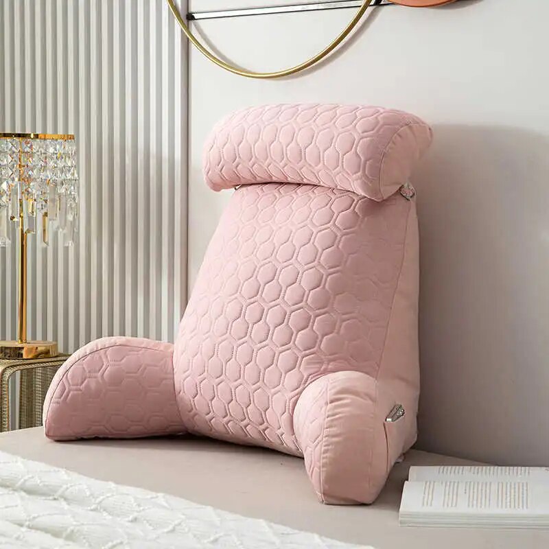 Luxora Pillow with Arms & Adjustable Headrest - Quilted Backrest Support - Pink