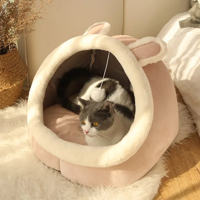 Royaleva Warm Soft Pet Bed - Cozy Foldable Cat Cave for Small Dogs and Cats - Blush Pink