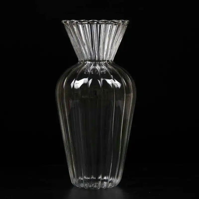 Royelux Glass Hydroponic Vase - Elegant Striped Vase for Flower Arrangements