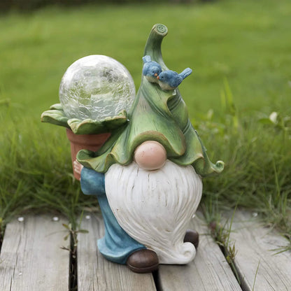 Royaleva Courtyard Garden Ornament - Solar Gnome Statue with Light-Up Orb - Default Title