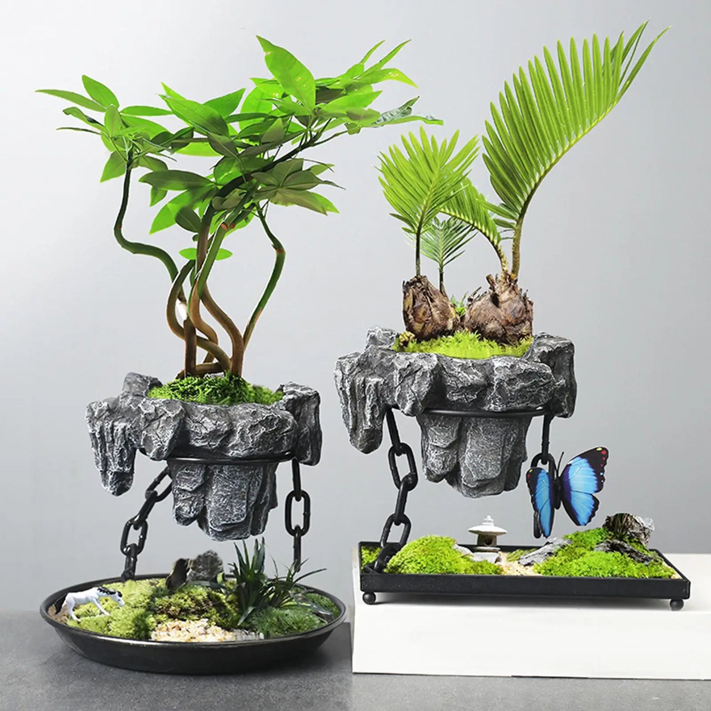 Levitating Air Bonsai Planter featuring a floating rockery design, perfect for small plants and home décor.