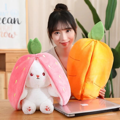 Royelux Carrot Rabbit Plush Toy - 2-in-1 Bunny in Strawberry Bag (30cm)