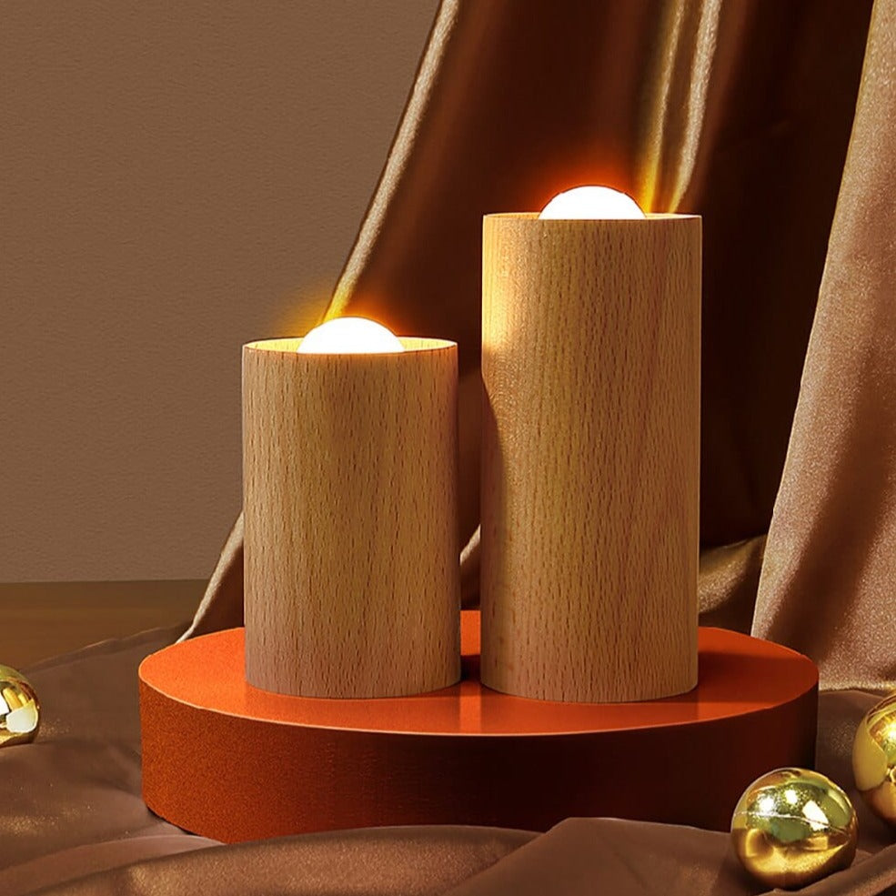 Royelux Lily Wooden Candle Light - Warm Ambiance Beech Wood Flickering LED Lamp - Small