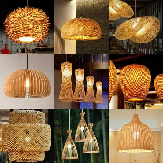 Royaleva Classic Bamboo Rattan Chandelier - Handmade Weaving Pendant Light - A