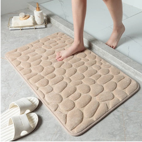 Royaleva Embossed Non-Slip Bathmat - Memory Foam Cobblestone Design for Ultimate Comfort - Beige / 16" x 24"