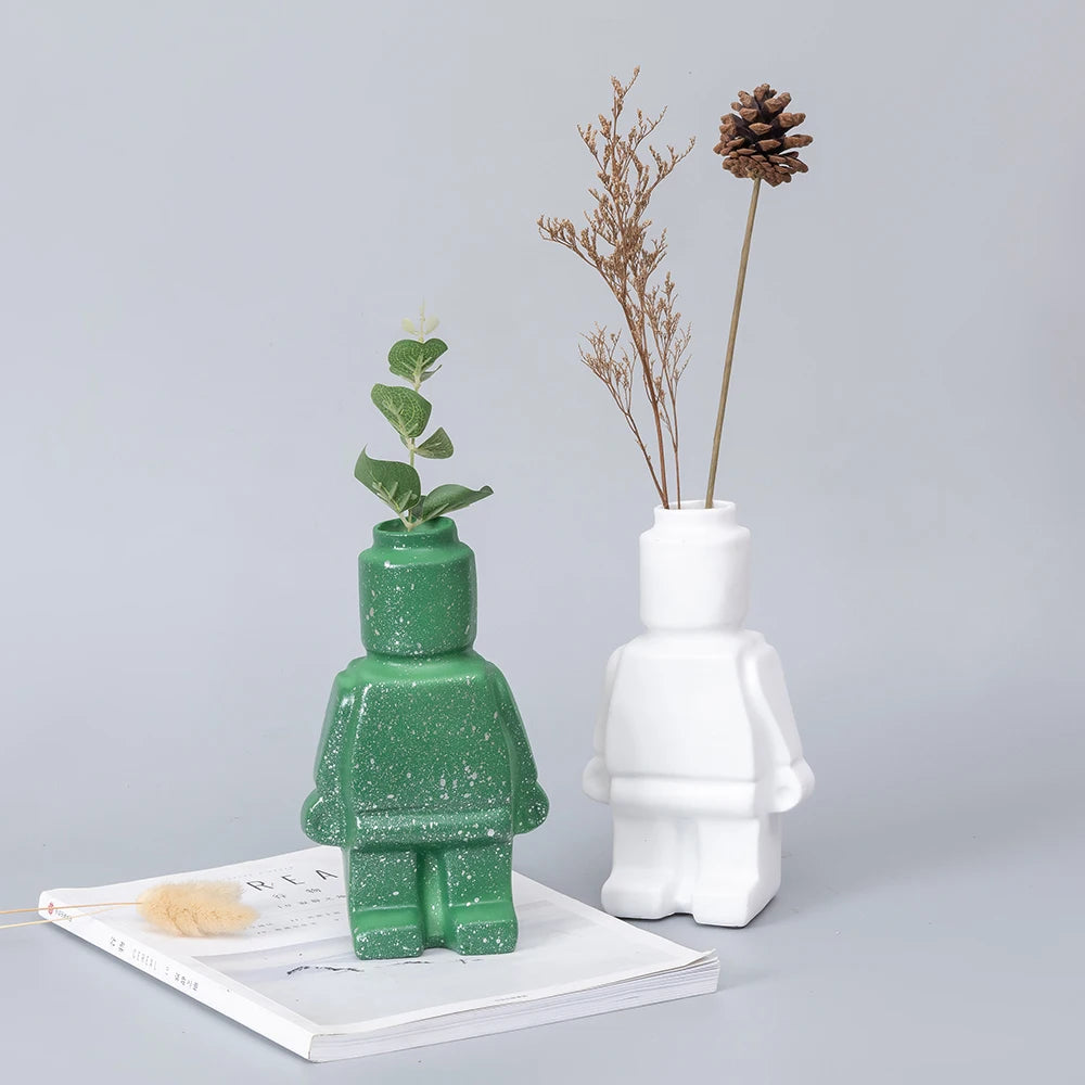 Royelux Nordic Ceramic Robot Vase - Playful Modern Decor