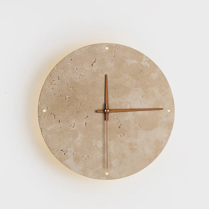 RoyaleGlow Elegant Wabi-Sabi Natural Stone Clock - Timeless Home Décor - Warm White / 23cm