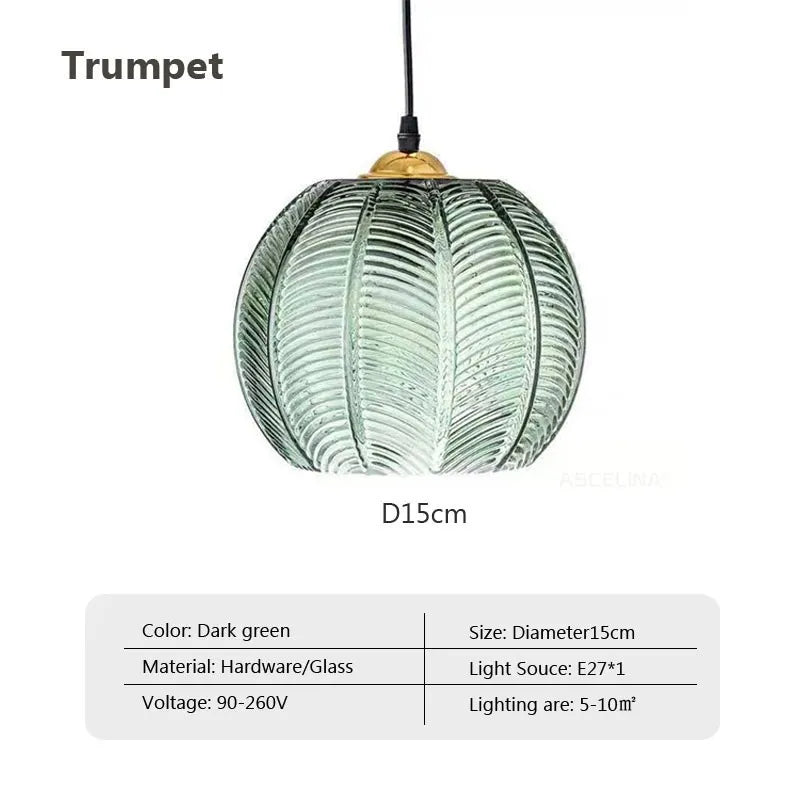 Nordic Glass Pendant Light - Elegant Green Leaf Design - Green Glass / Without bulb / 15CM