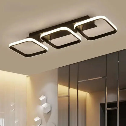 LED Ceiling Light Chandeliers - Modern Design for Aisle, Bedroom, and Living Room - Black Square 2heads / Stepless dimming(RC)