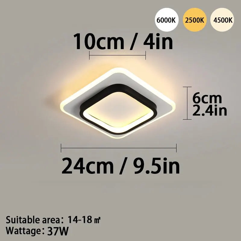 Modern LED Ceiling Light - Tri-Color Dimmable Surface Mount Fixture - Square Black