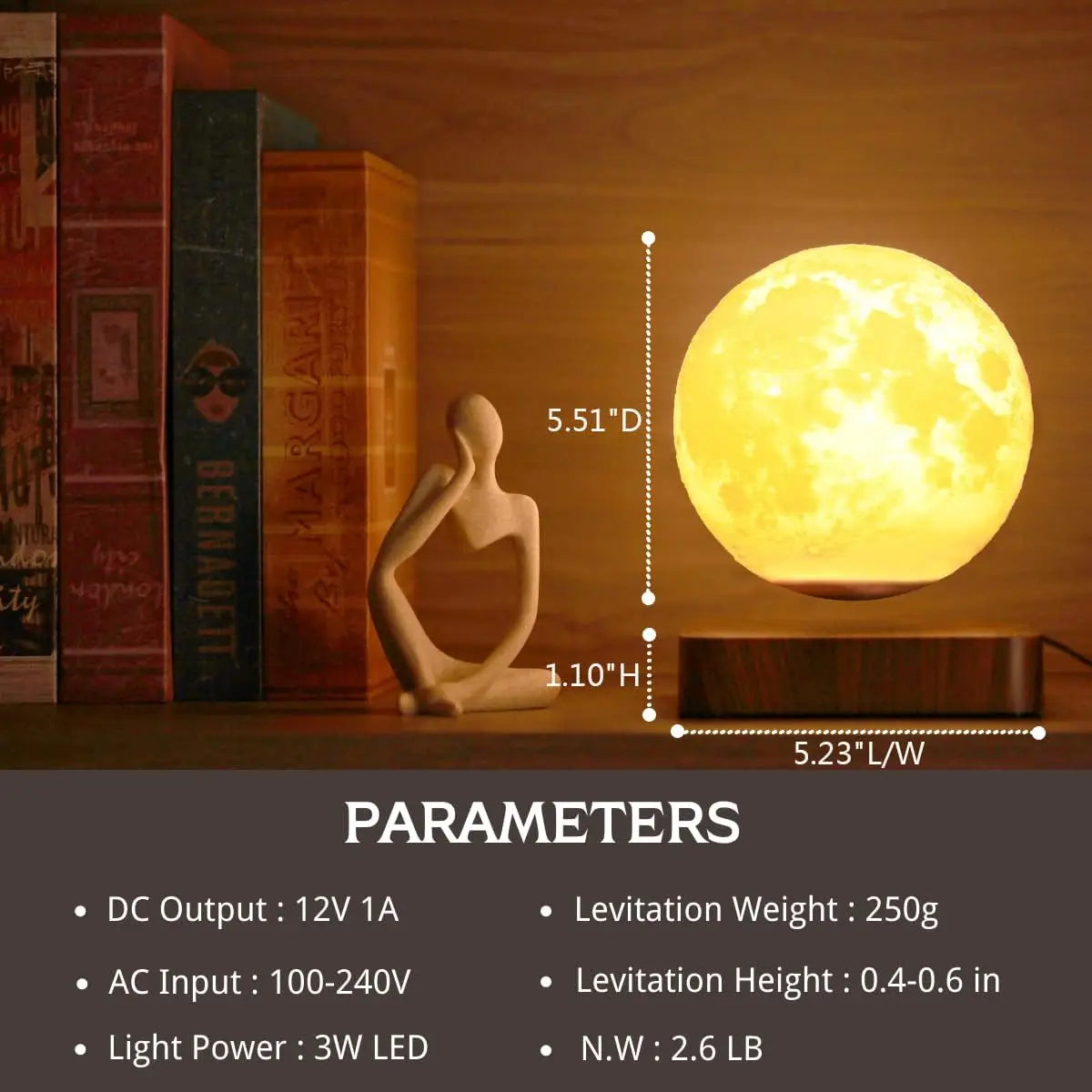 Levitating Moon Lamp – 3-Color Floating LED Light for Home & Office Décor