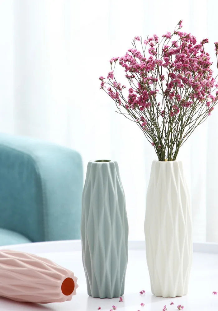 Royelux Diamond Plastic Flower Vase - Modern Imitation Ceramic Pot