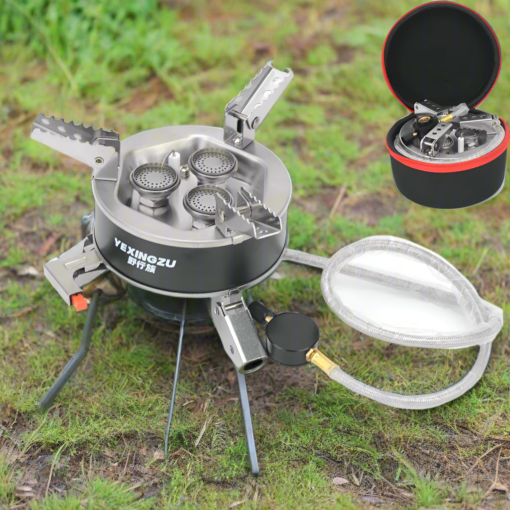 Royaleva Portable Camping Gas Stove - 3 & 5 Burner Folding Outdoor Cooking Stove - 3 burner