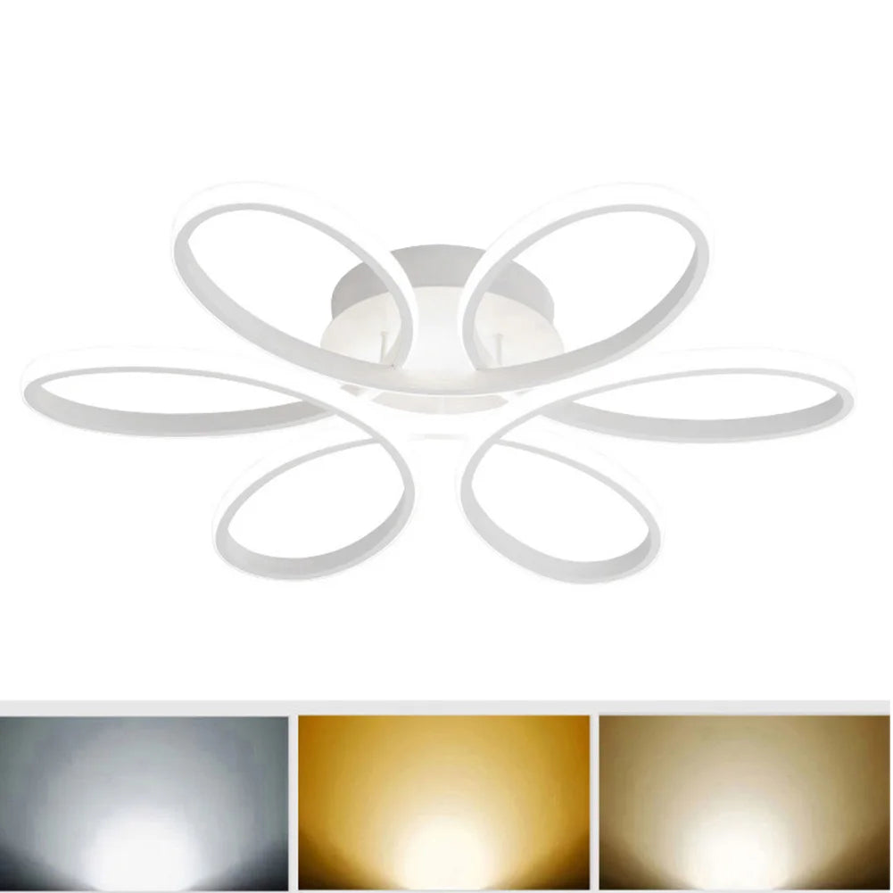 Modern LED Flower Chandelier - Elegant Ceiling Lamp with Three Color Options - White 3 color Light