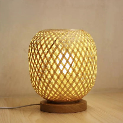 Handmade Rattan Table Lamp with Natural Wooden Base