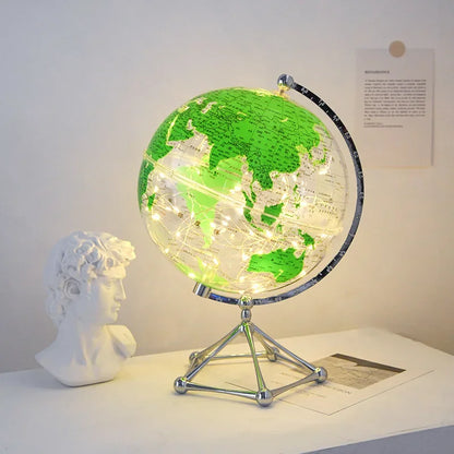 Royaleva LED Rotating World Globe Lamp – Illuminated Earth Decoration - White / USB Powered