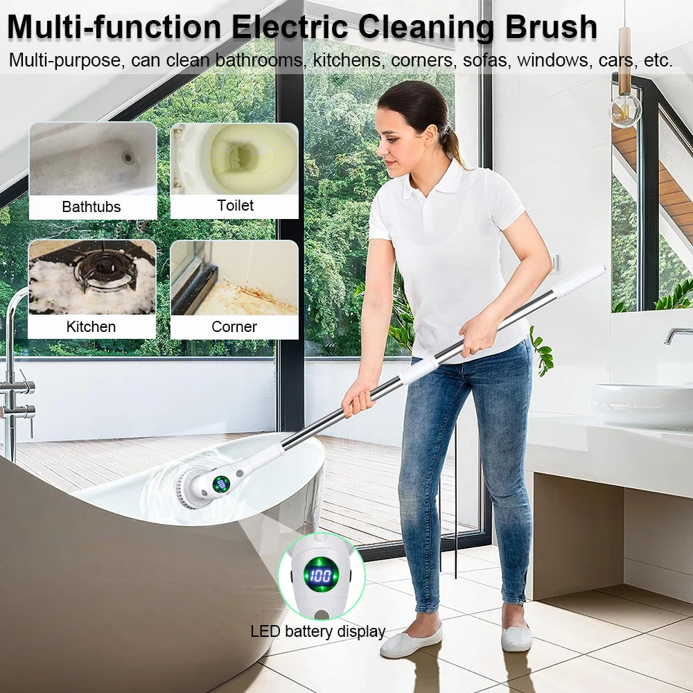 Electric Cleaning Brush – 8-in-1 Wireless Rotatable Brush with Adjustable Speeds & LED Display