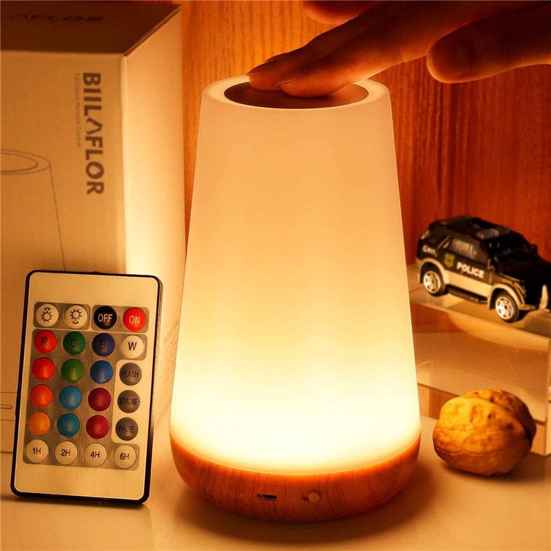 Magic Touch Night Light with color-changing LED, touch control, and USB rechargeable for bedroom ambiance