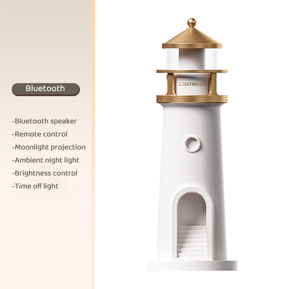 Lighthouse Projection Night Light – Bluetooth Music & Moonlight Ambient Lamp