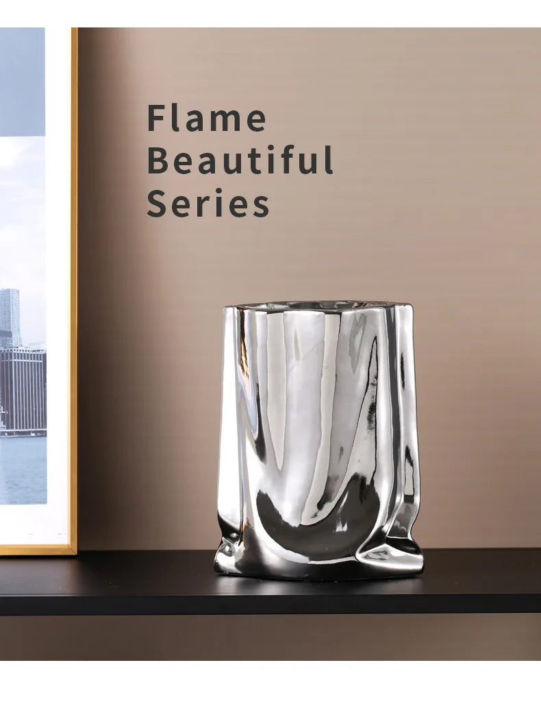 Royelux Silver Ruffled Ceramic Vase – Elegance Redefined