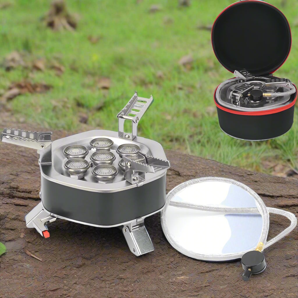 Royaleva Portable Camping Gas Stove - 3 & 5 Burner Folding Outdoor Cooking Stove - 7 burner