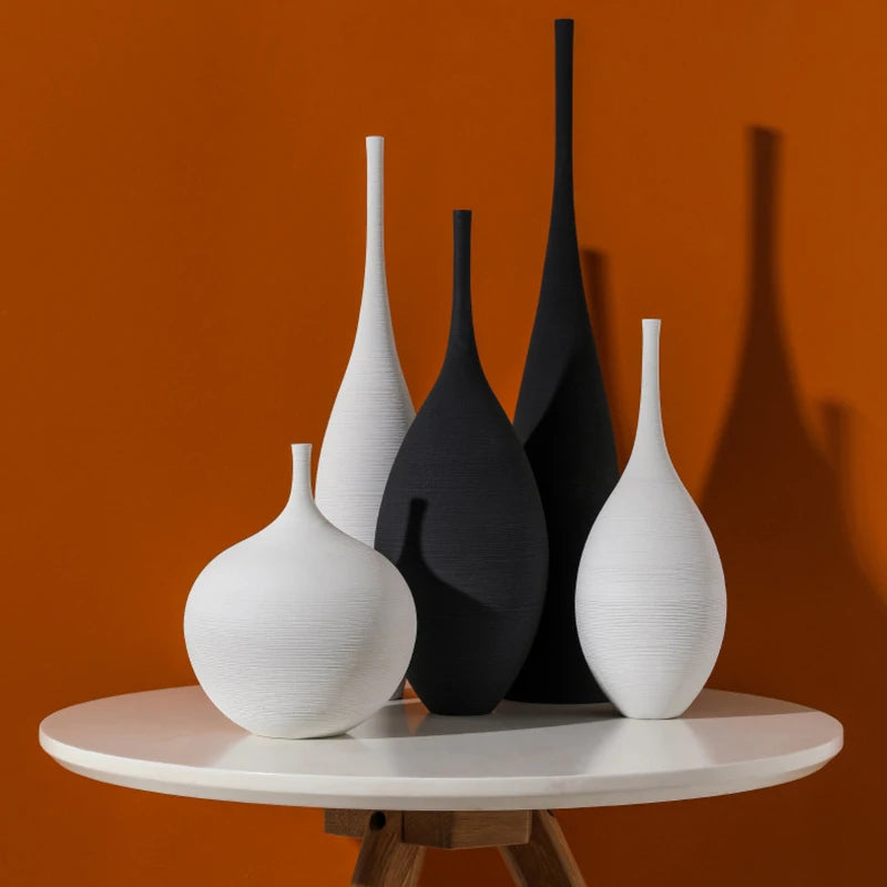 Royallure Minimalist Ceramic Vases - Black & White Art Pair