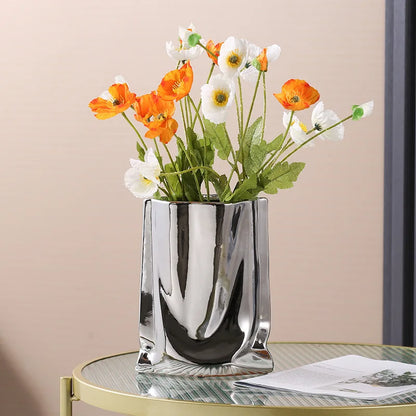 Royelux Silver Ruffled Ceramic Vase – Elegance Redefined