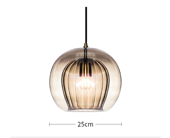 RoyaleGlow Elegant Glass Pendant Light Fixture - Modern Style & Warm Ambiance - 9.8 in / 25cm / Brown