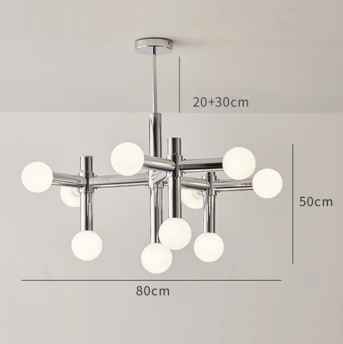 RoyaleGlow Modern Chrome Glass Orb Chandelier - Elegant Ceiling Fixture - Medium 10 Heads