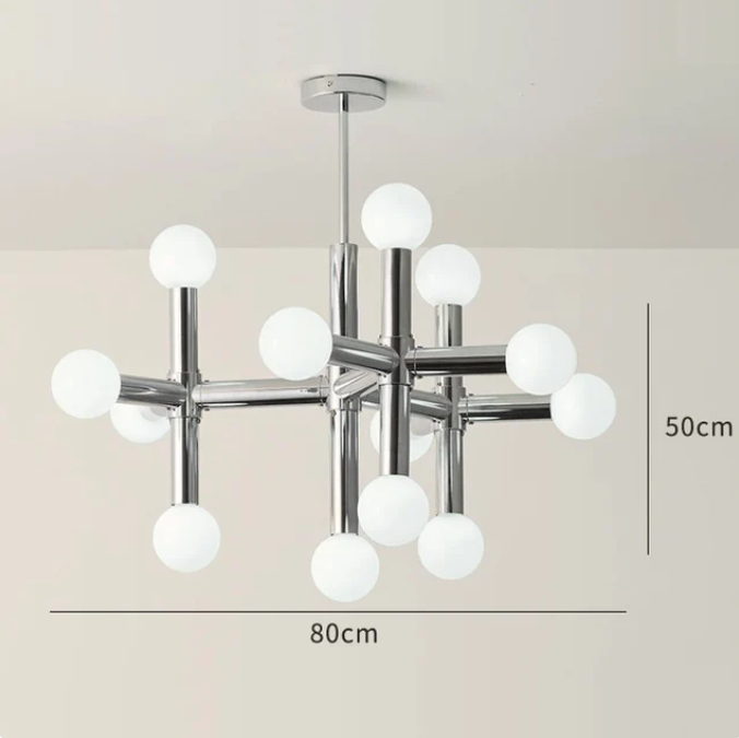 RoyaleGlow Modern Chrome Glass Orb Chandelier - Elegant Ceiling Fixture - Large 13 Heads