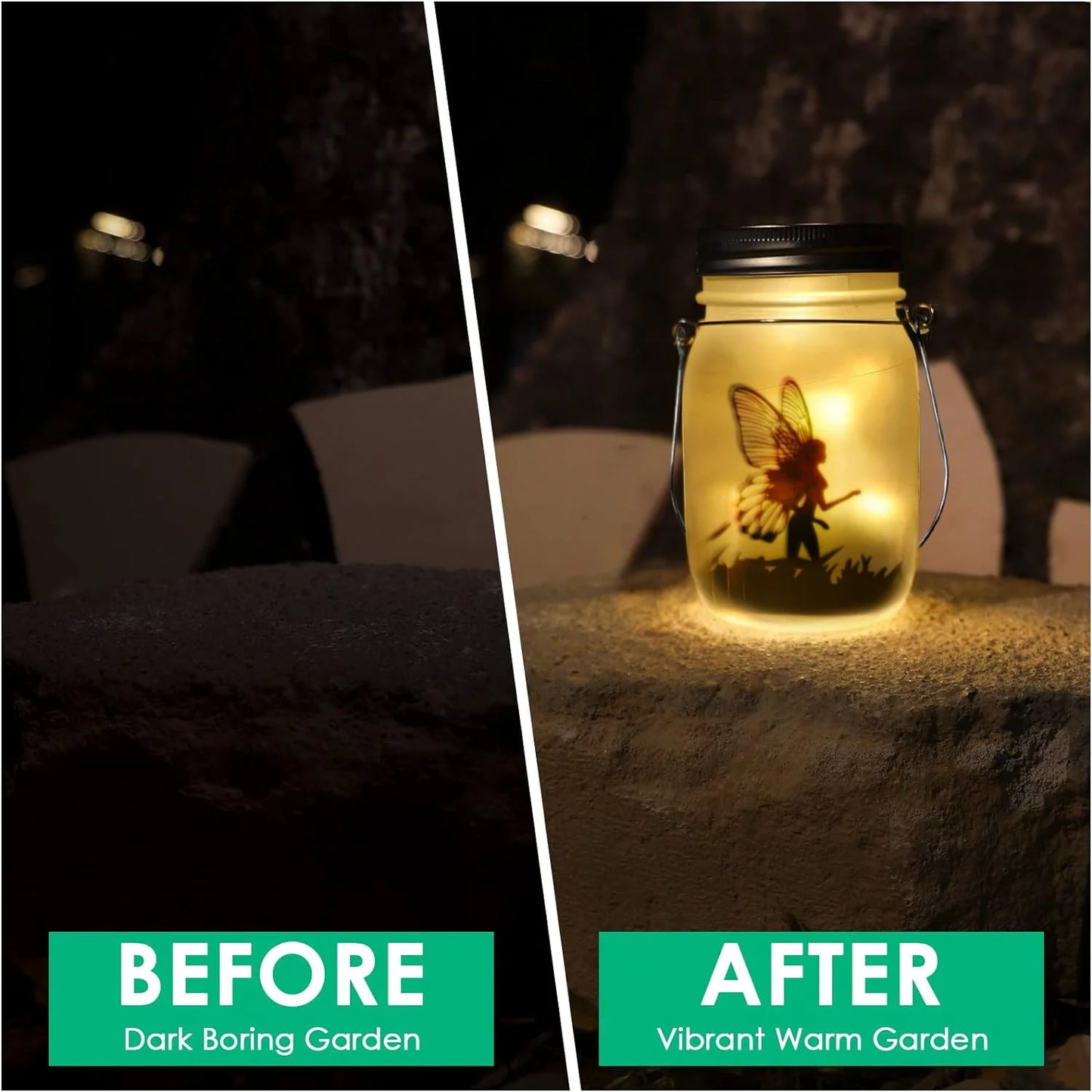 Glass Fairy Lamp - Solar Mason Jar Lantern, IP65 Waterproof Outdoor Hanging Light - Warm